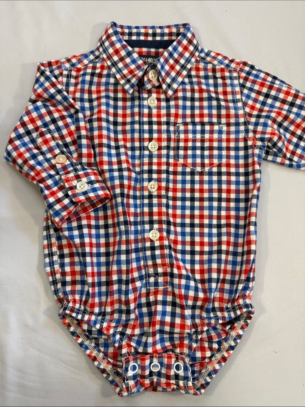 OshKosh B'gosh Red, Blue & White Plaid Button-Front Bodysuit